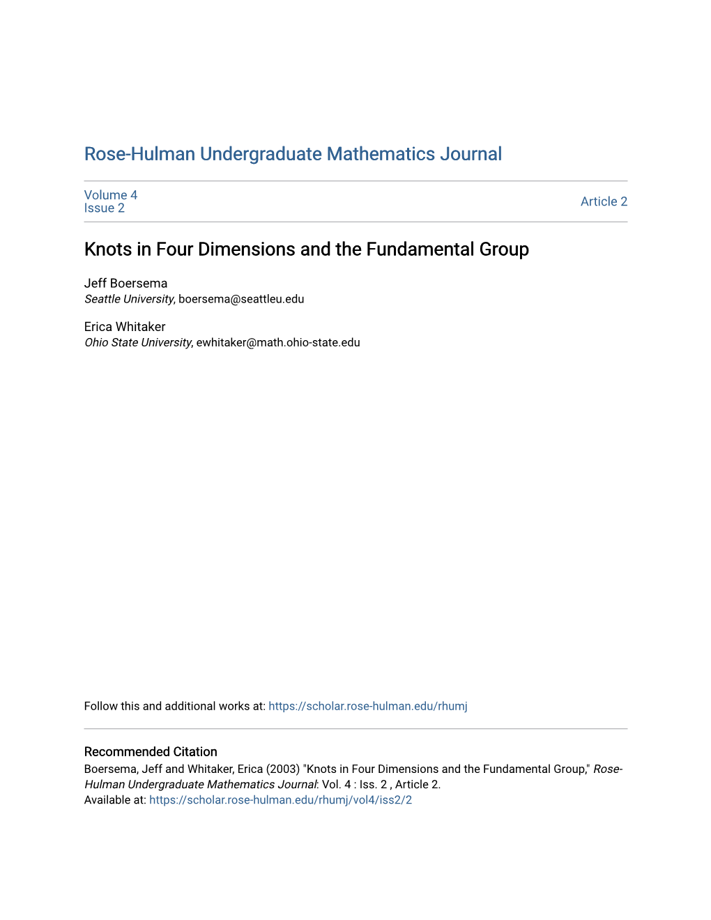 Knots in Four Dimensions and the Fundamental Group