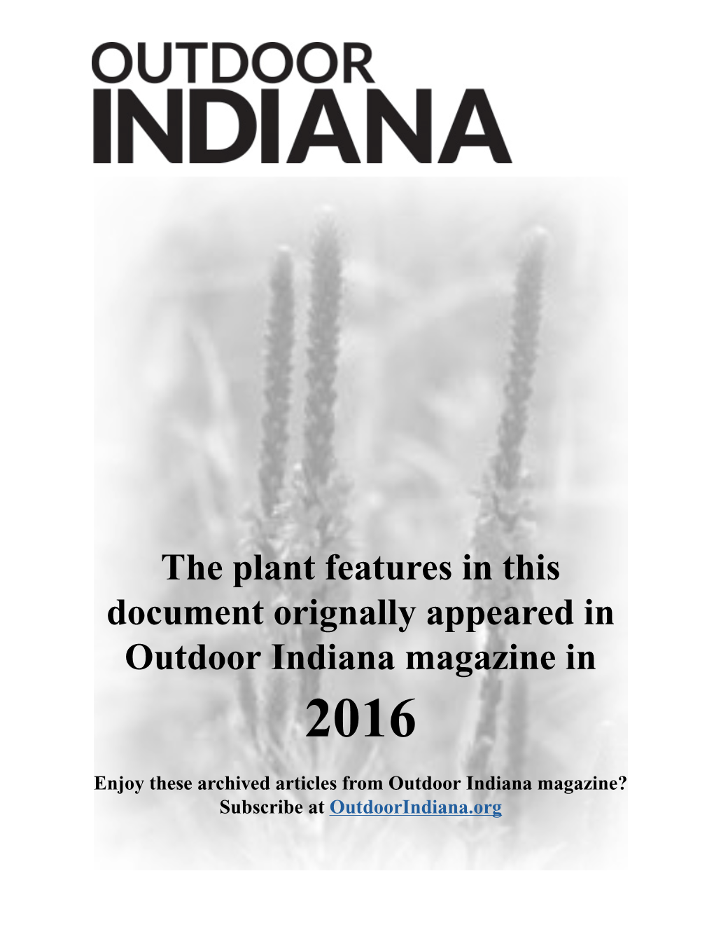 Outdoor Indiana Plant Features for 2016