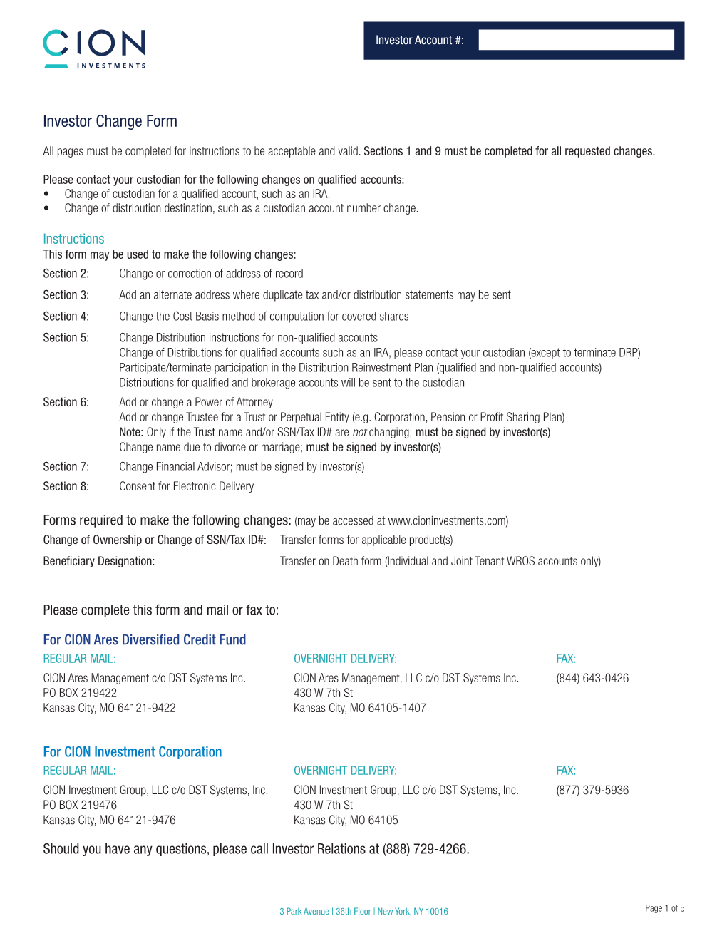 Investor Change Form