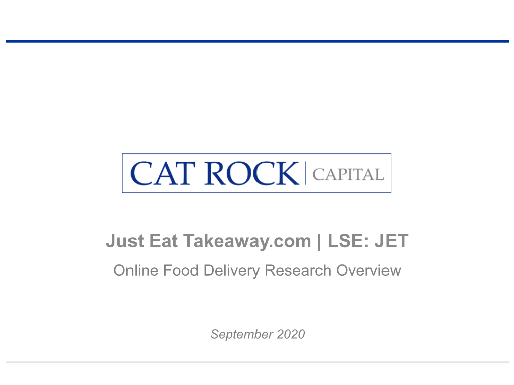 Just Eat Takeaway.Com | LSE: JET Online Food Delivery Research Overview