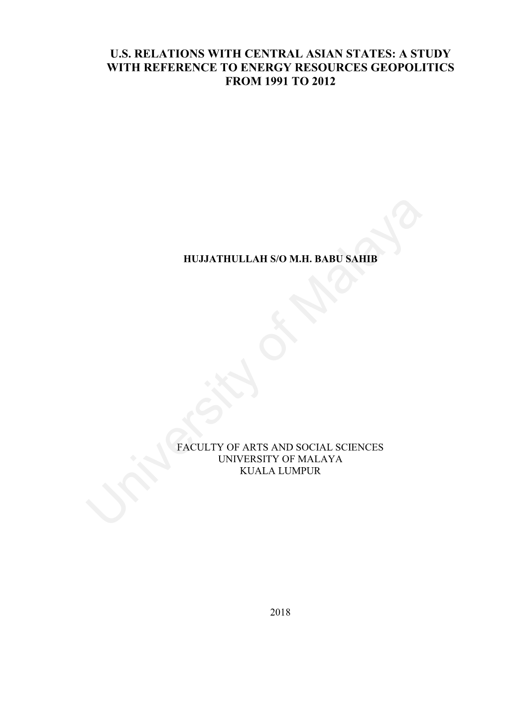 U.S. Relations with Central Asian States:...1991 to 2012