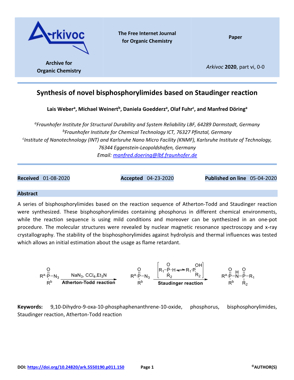 Synthesis of Novel Bisphosphorylimides Based on Staudinger Reaction