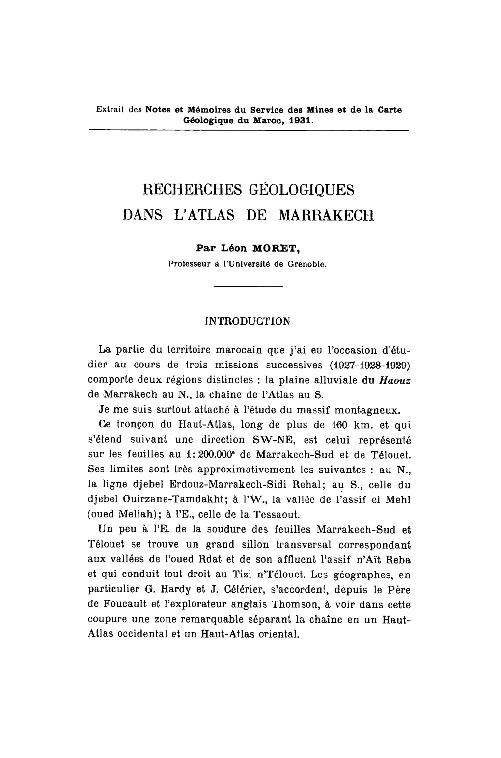 Recherches Géologiques Dans L'atlas De Marrakech