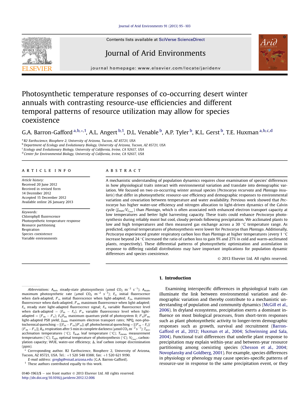 Photosynthetic Temperature Responses of Co-Occurring Desert Winter Annuals with Contrasting Resource-Use Efficiencies and Differ