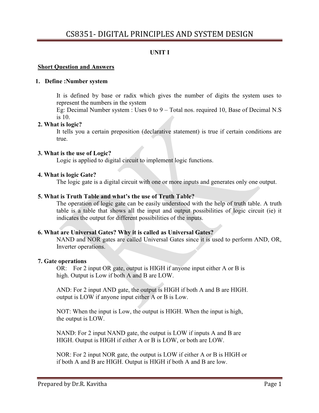 Cs8351- Digital Principles and System Design