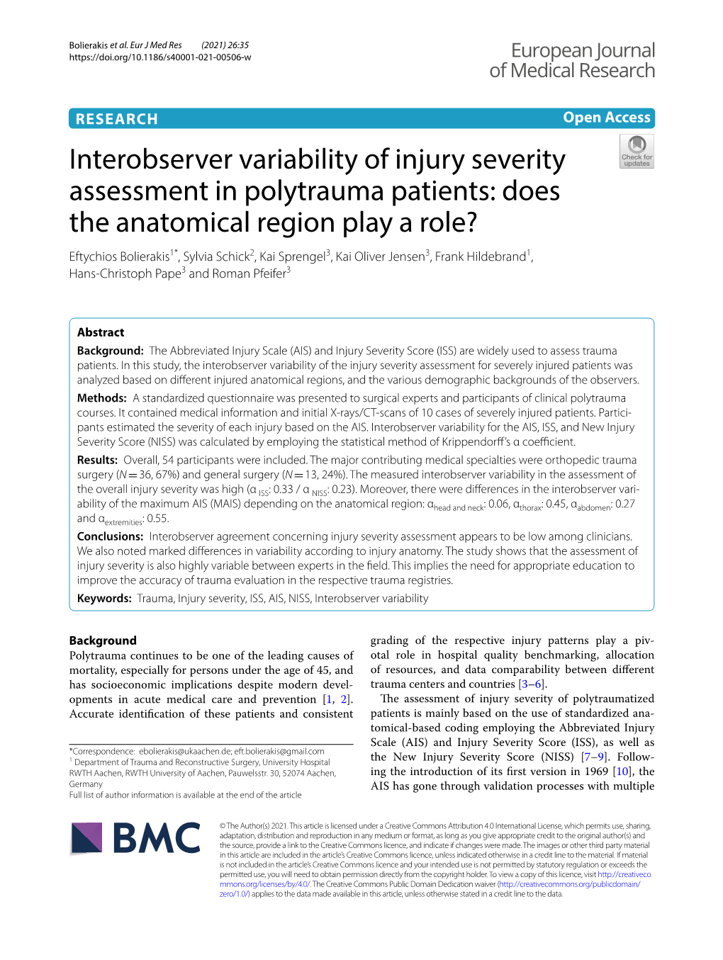 Interobserver Variability of Injury Severity Assessment in Polytrauma