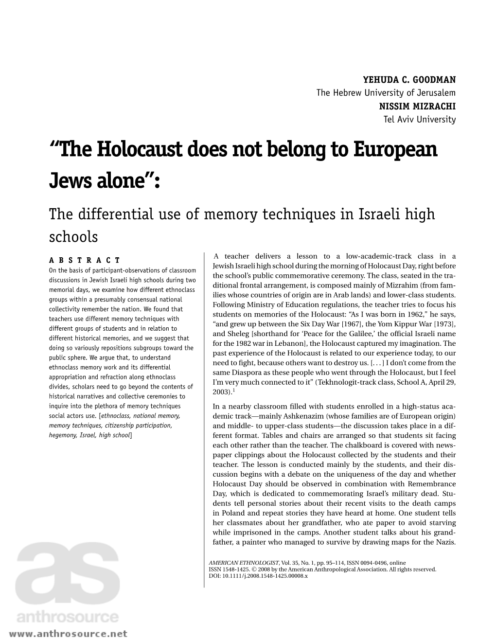 “The Holocaust Does Not Belong to European Jews Alone”: the Differential Use of Memory Techniques in Israeli High Schools