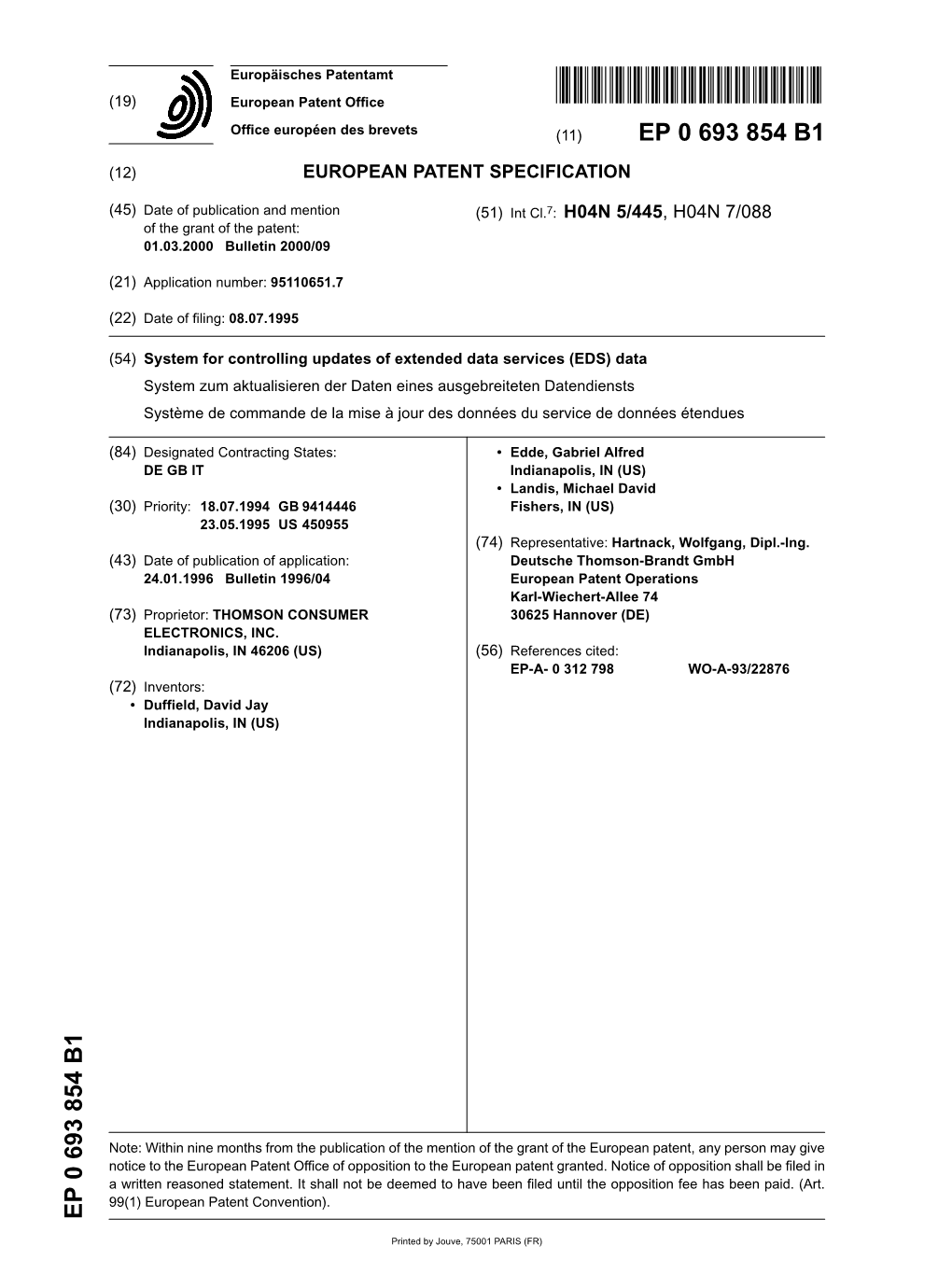 System for Controlling Updates of Extended Data Services (EDS)