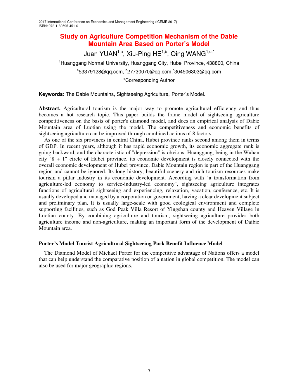 Study on Agriculture Competition Mechanism of the Dabie Mountain