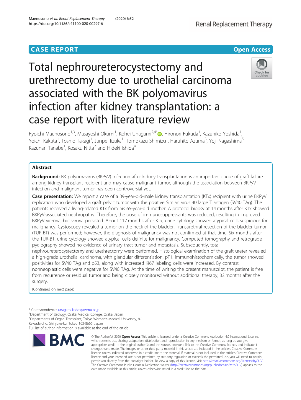 Total Nephroureterocystectomy and Urethrectomy Due to Urothelial