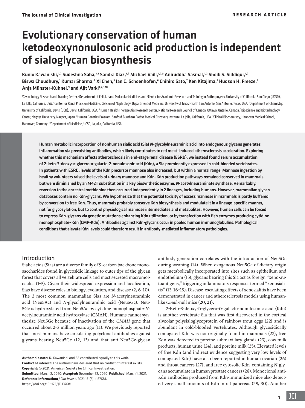 Evolutionary Conservation of Human Ketodeoxynonulosonic Acid Production Is Independent of Sialoglycan Biosynthesis