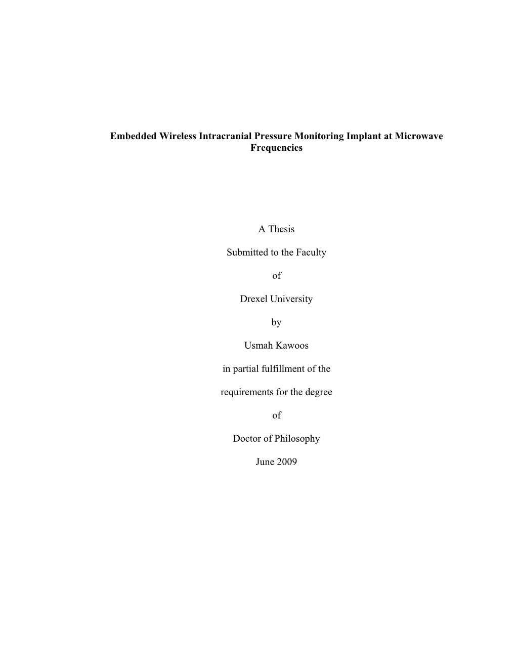 Embedded Wireless Intracranial Pressure Monitoring Implant at Microwave Frequencies