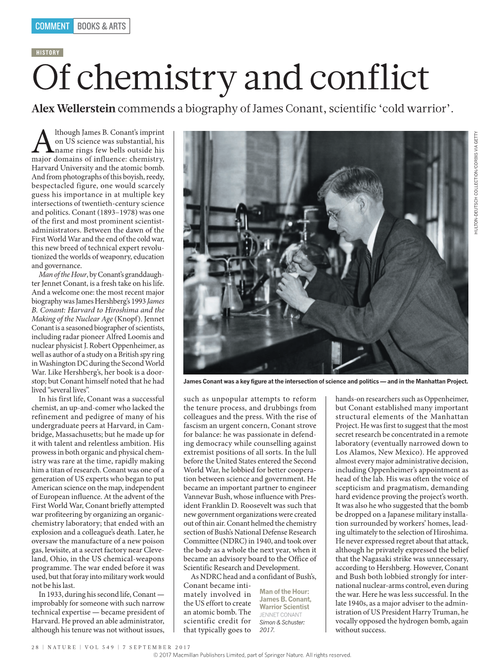 Of Chemistry and Conflict Alex Wellerstein Commends a Biography of James Conant, Scientific ‘Cold Warrior’