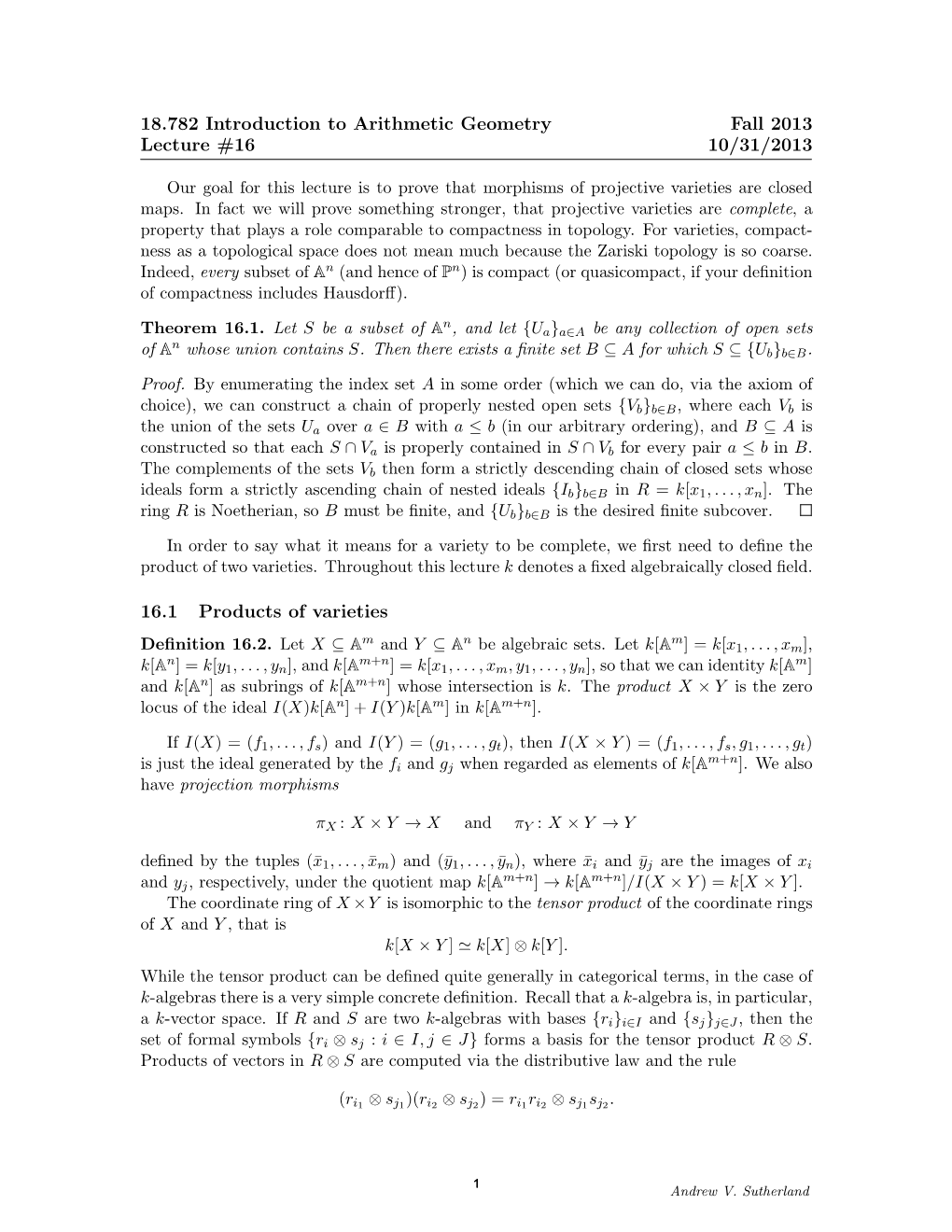 18.782 Arithmetic Geometry Lecture Note 16