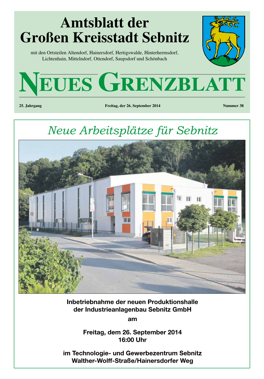 Neues Grenzblatt Nr. 38 Vom 26. September 2014