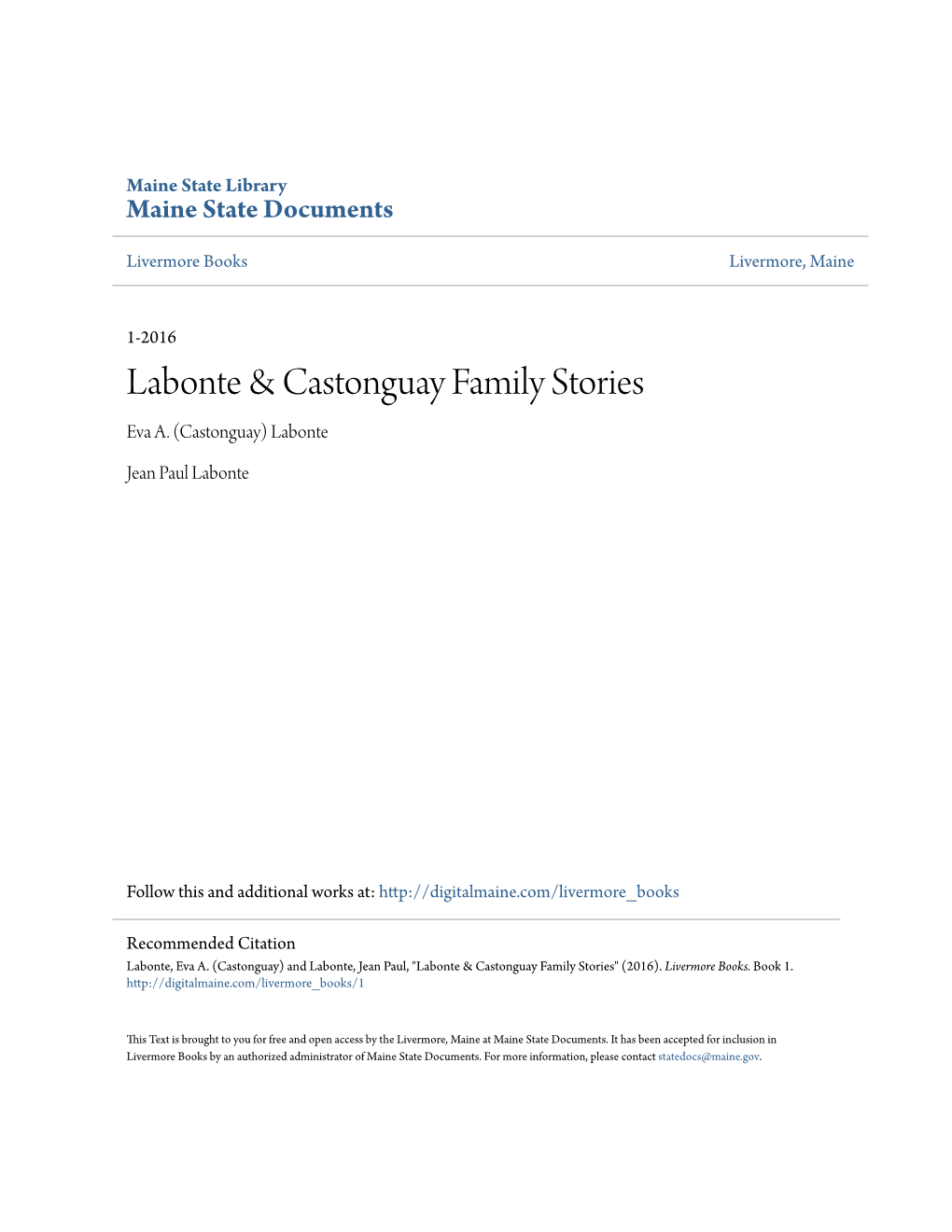 Labonte & Castonguay Family Stories