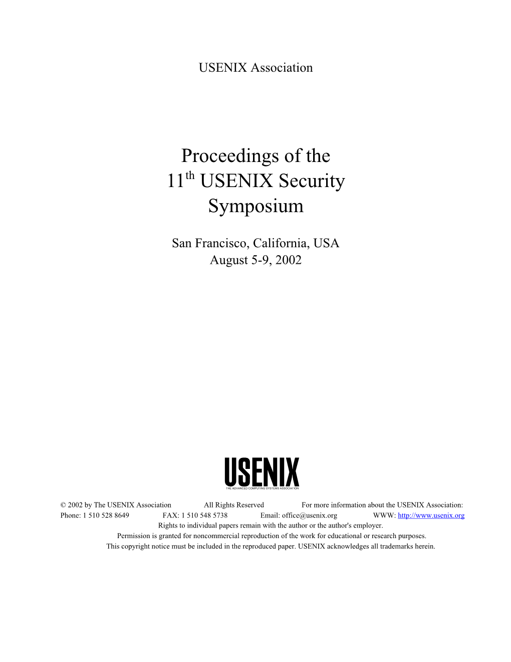 Proceedings of the 11 USENIX Security Symposium