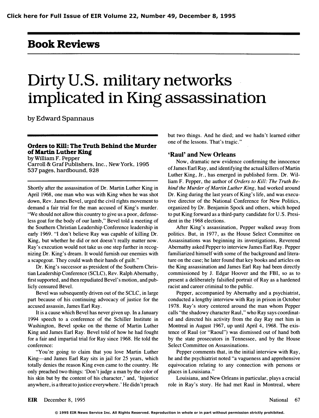 Dirty U.S. Military Networks Implicated in King Assassination