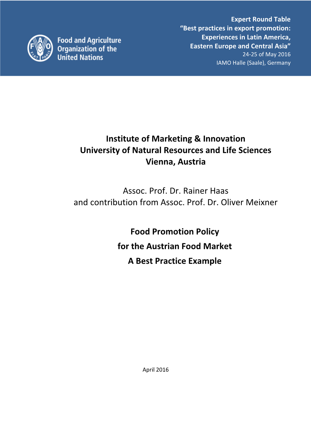 Food Promotion Policy for the Austrian Food Market a Best Practice Example