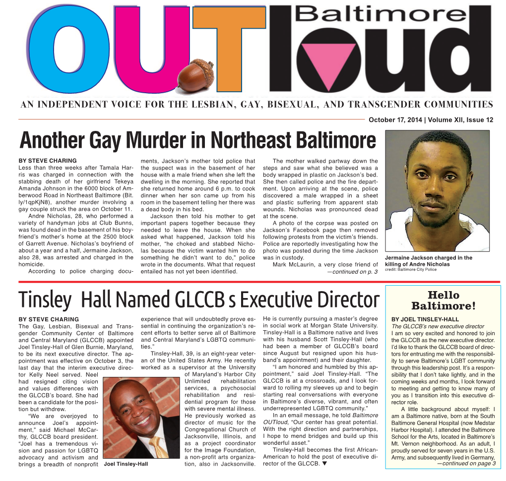 October 17, 2014 | Volume XII, Issue 12 Another Gay Murder in Northeast Baltimore