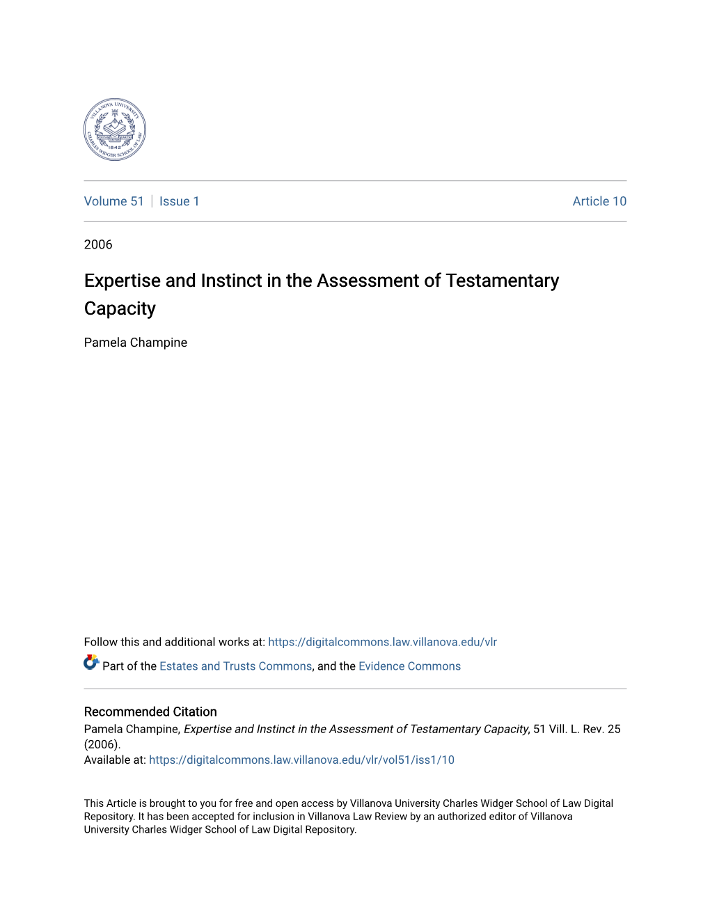 Expertise and Instinct in the Assessment of Testamentary Capacity