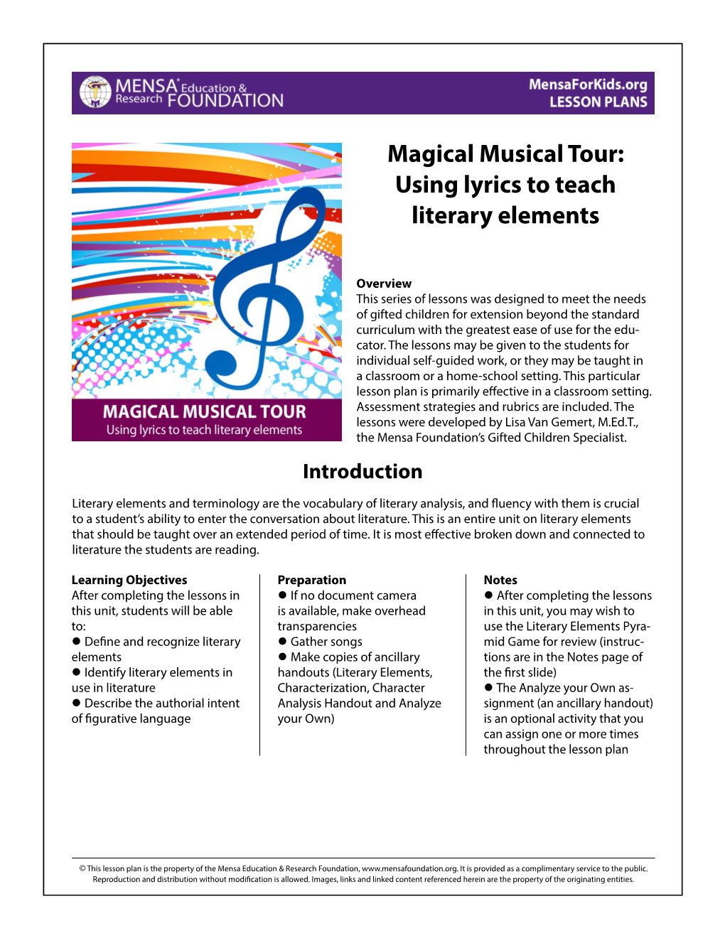 Magical Musical Tour: Using Lyrics to Teach Literary Elements