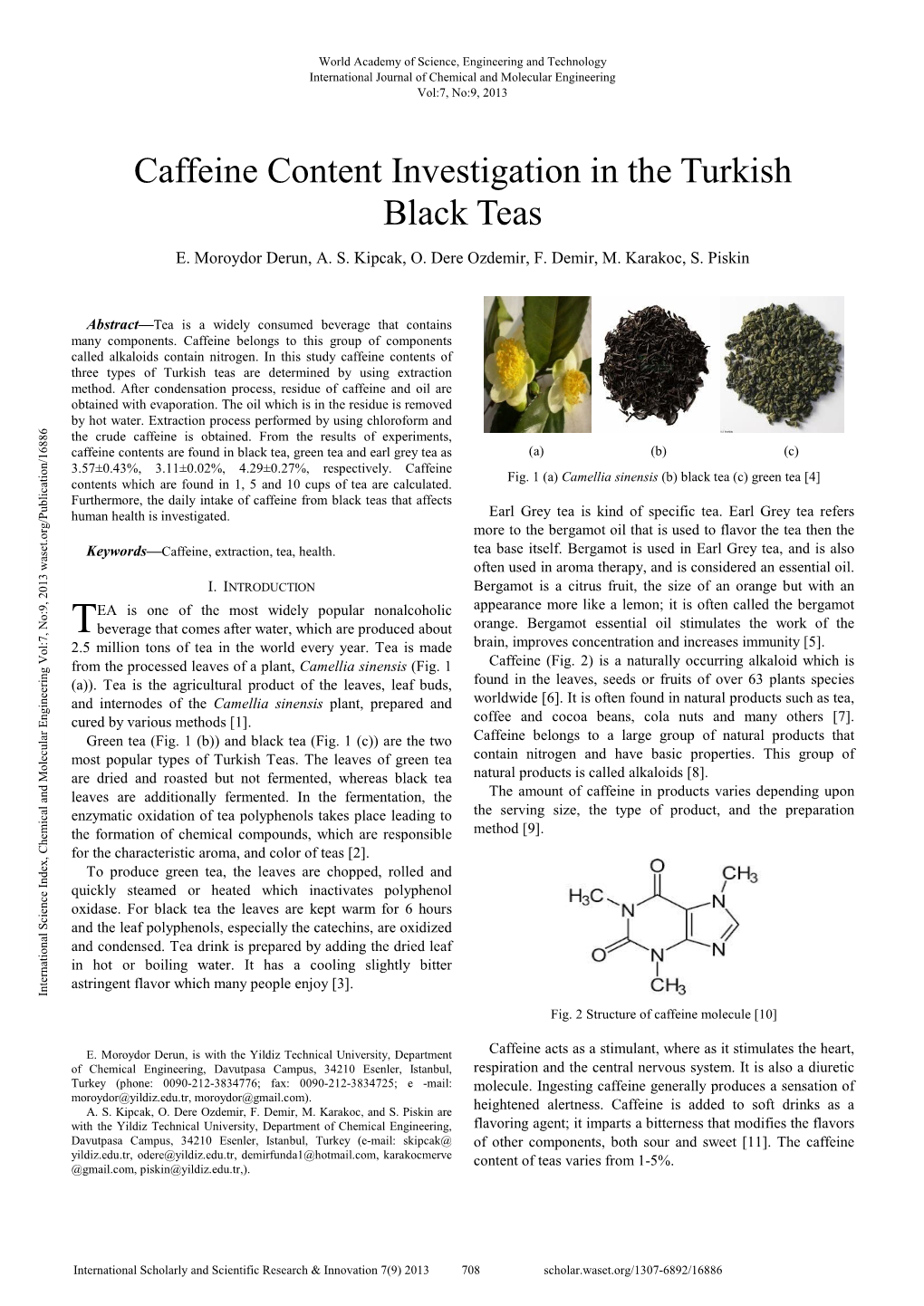 Caffeine Content Investigation in the Turkish Black Teas