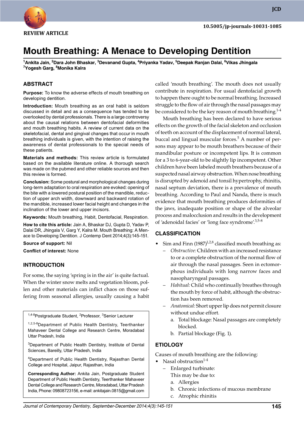 Mouth Breathing: a Menace to Developing Dentition