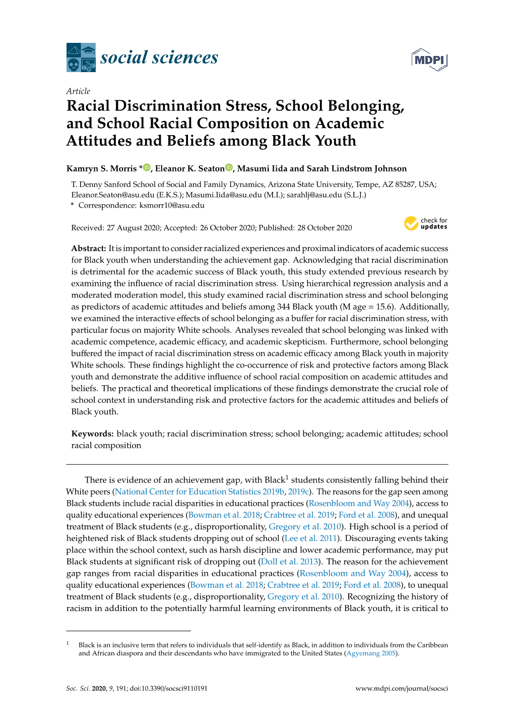 Racial Discrimination Stress, School Belonging, and School Racial Composition on Academic Attitudes and Beliefs Among Black Youth