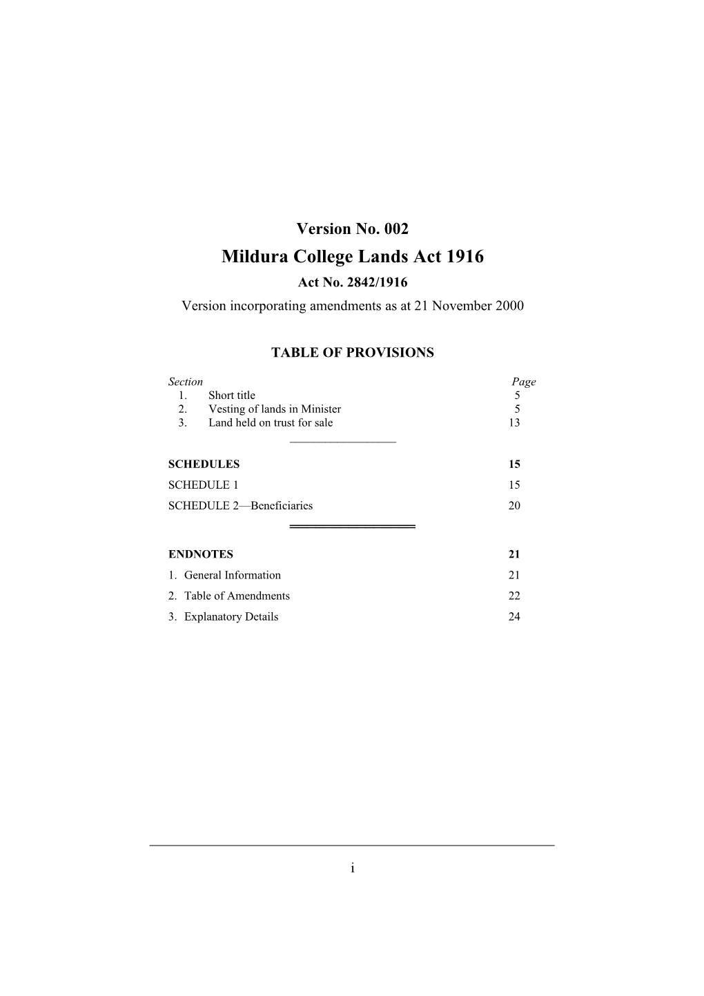 Mildura College Lands Act 1916