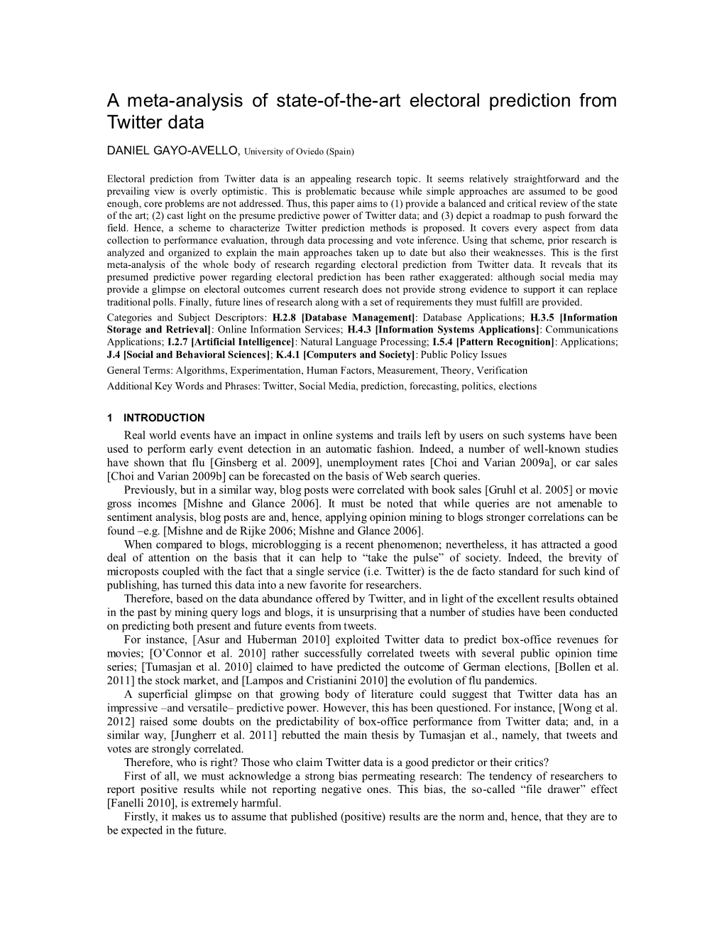 A Meta-Analysis of State-Of-The-Art Electoral Prediction from Twitter Data