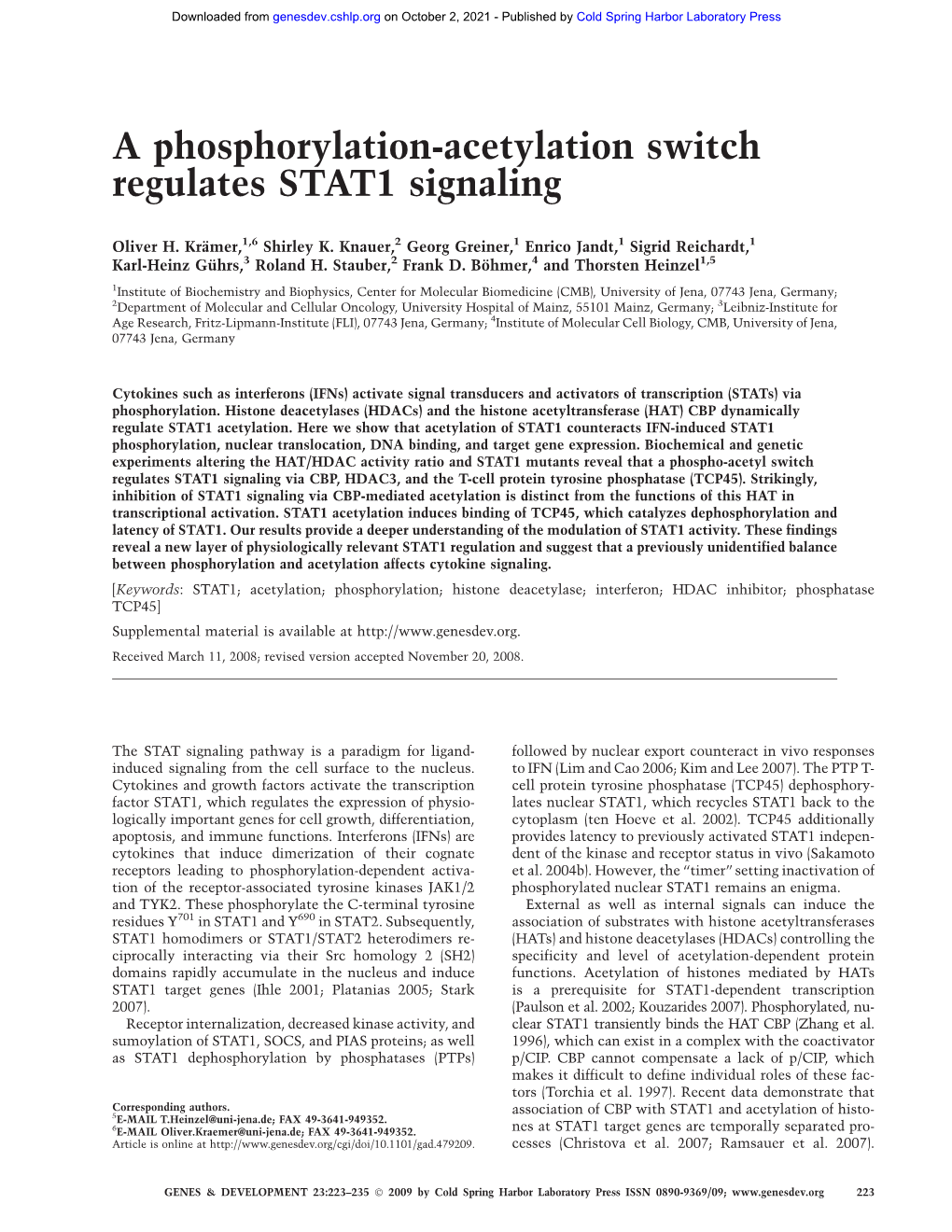 A Phosphorylation-Acetylation Switch Regulates STAT1 Signaling