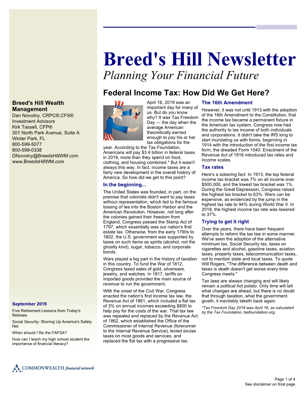 Breed's Hill Newsletter