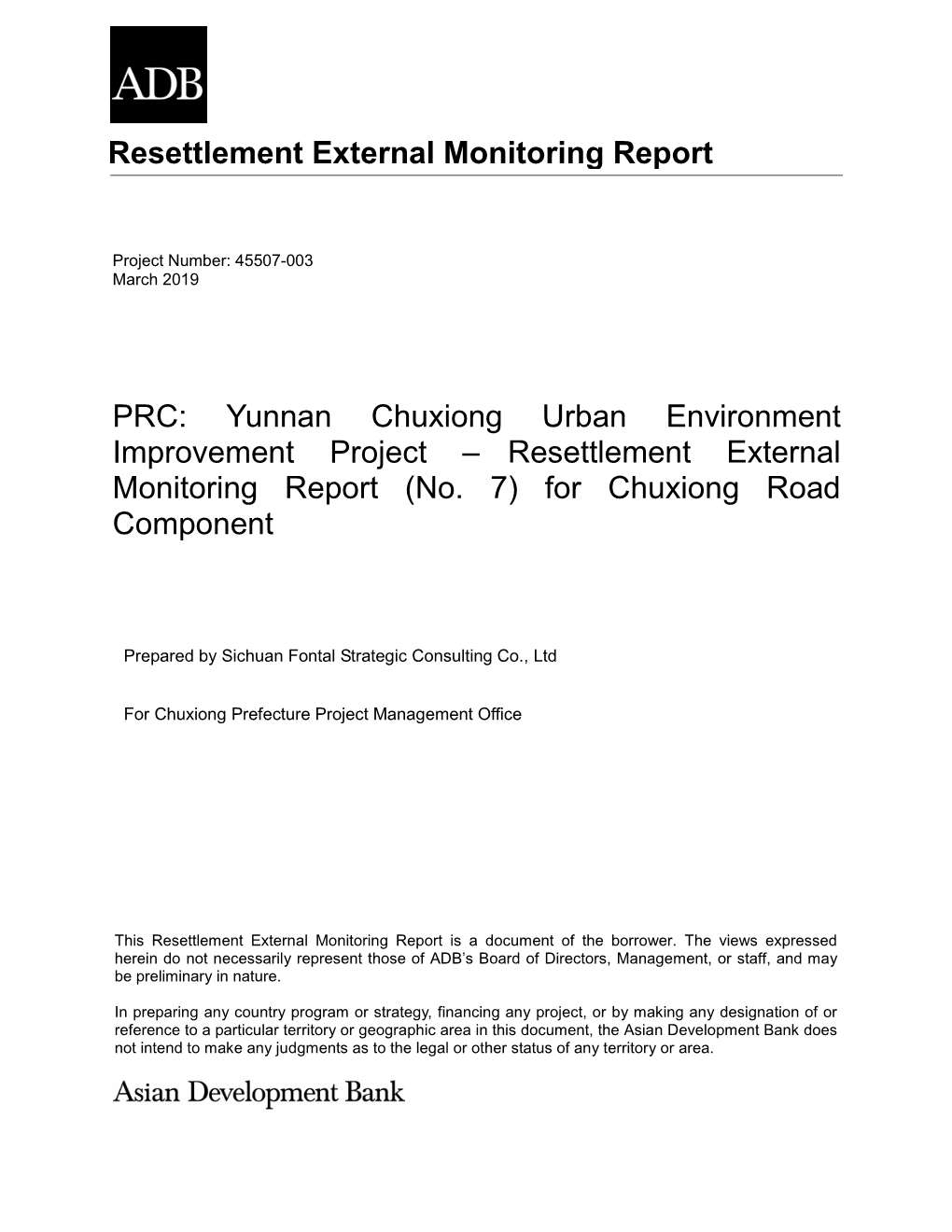 Chuxiong Road Resettlement External Monitoring Report No. 7