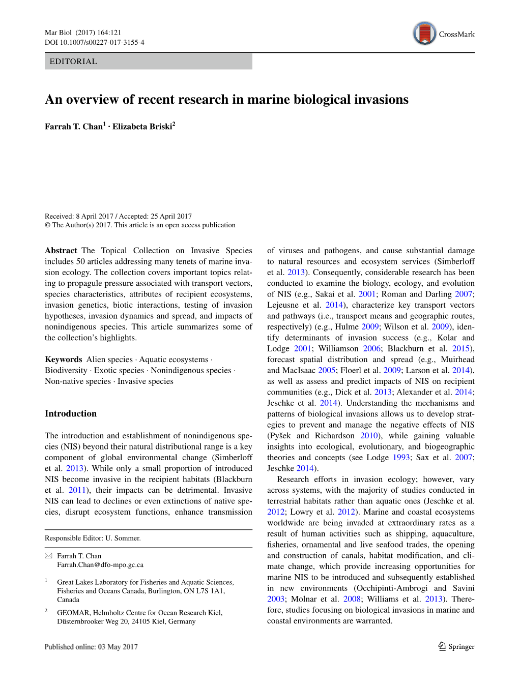 An Overview of Recent Research in Marine Biological Invasions