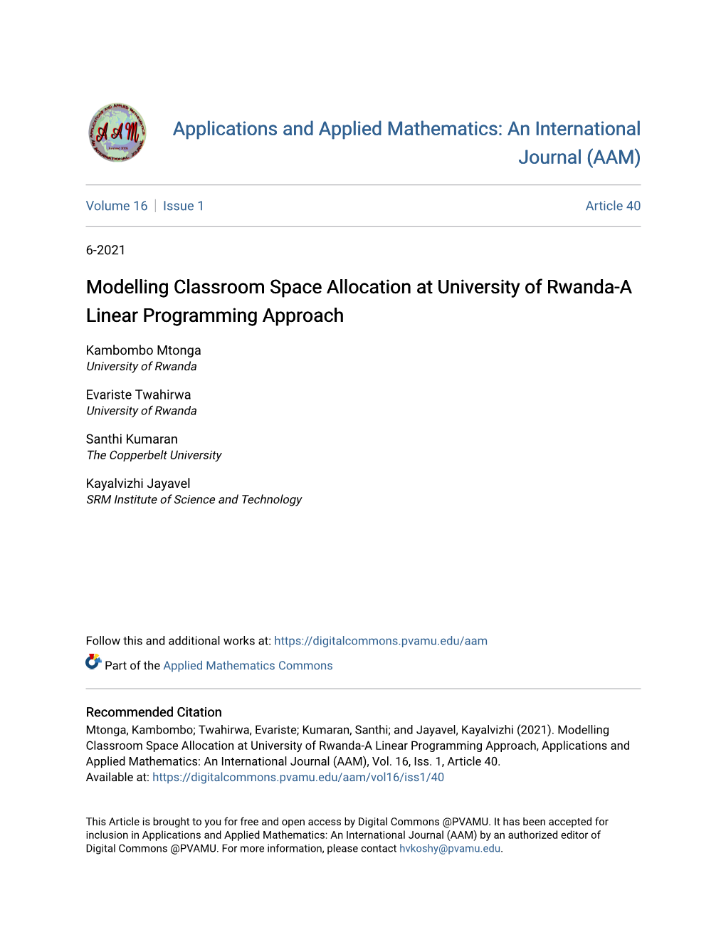 Modelling Classroom Space Allocation at University of Rwanda-A Linear Programming Approach