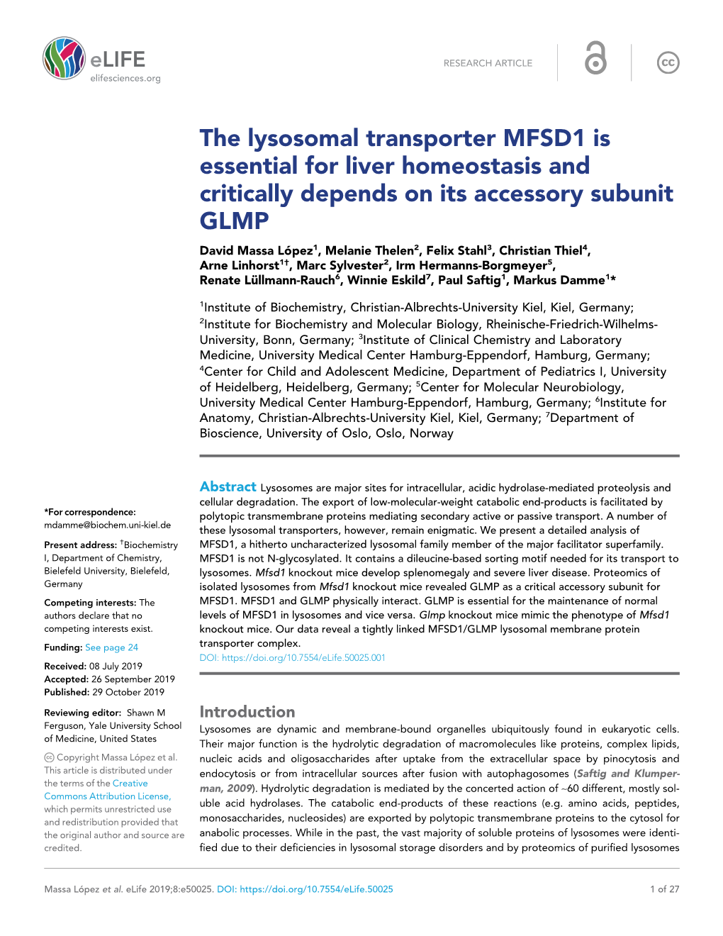The Lysosomal Transporter MFSD1 Is Essential for Liver Homeostasis And