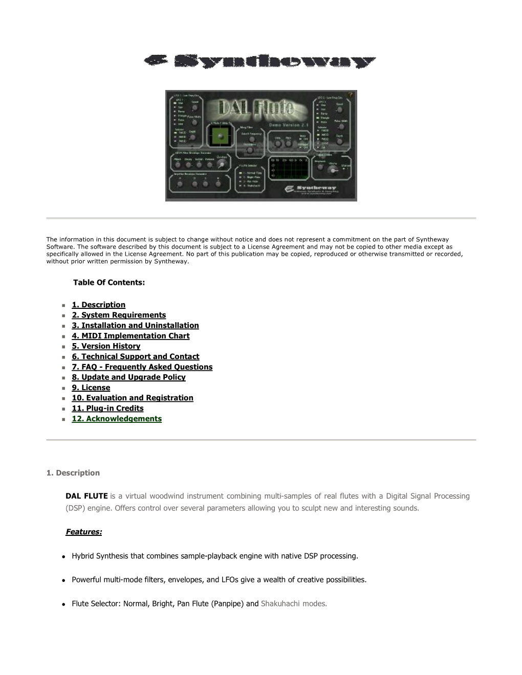 Syntheway DAL Flute Vsti - License Agreement