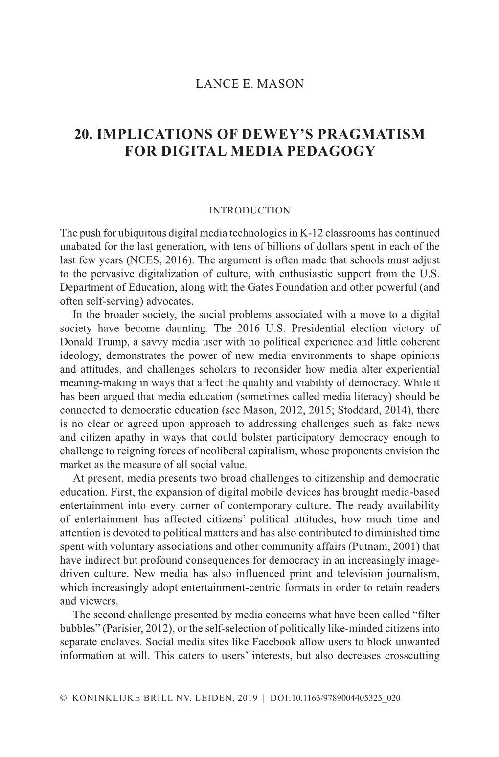 20. Implications of Dewey's Pragmatism for Digital