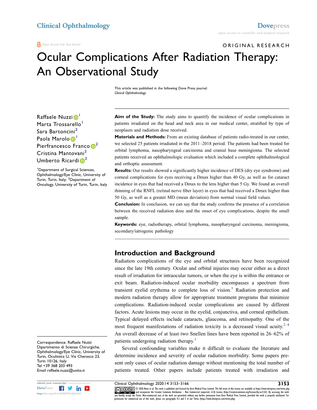 Ocular Complications After Radiation Therapy: an Observational Study