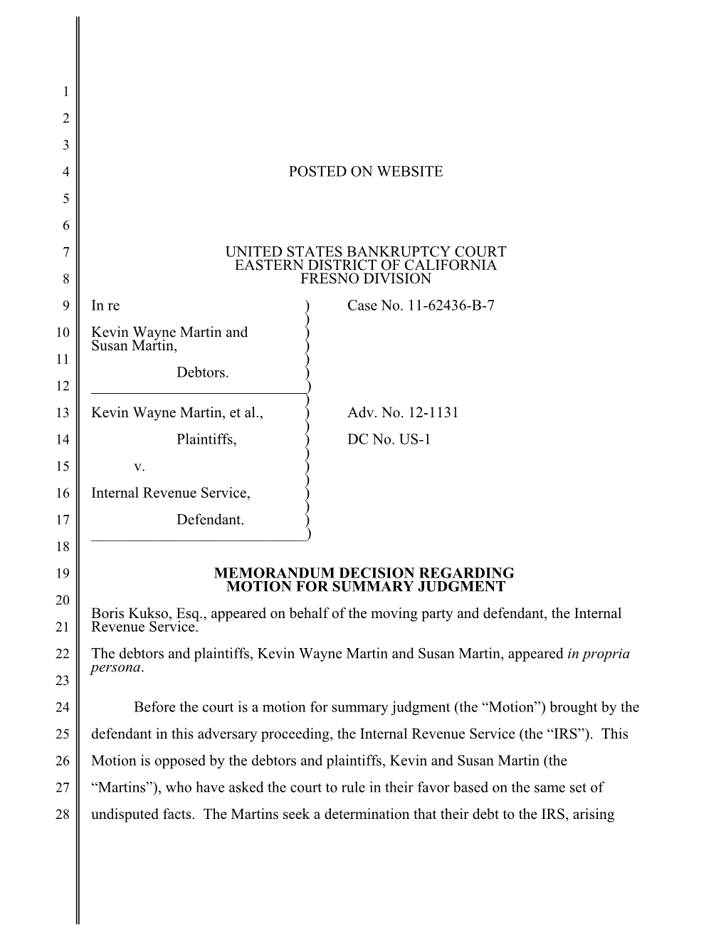 Kevin Wayne Martin, Et Al. V. Internal Revenue Service, Adv. Proc. No. 12