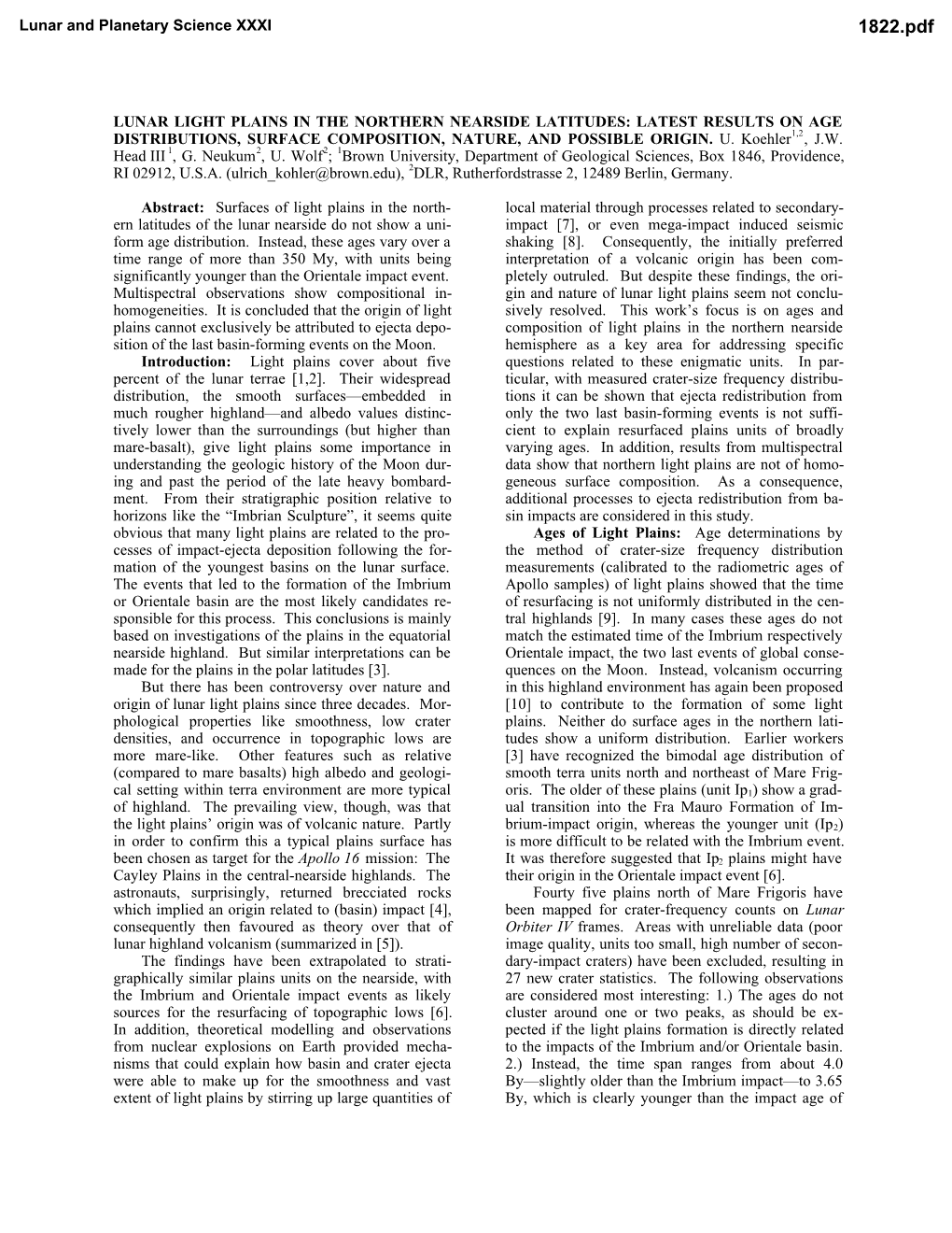 Lunar Light Plains in the Northern Nearside Latitudes: Latest Results on Age Distributions, Surface Composition, Nature, and Possible Origin