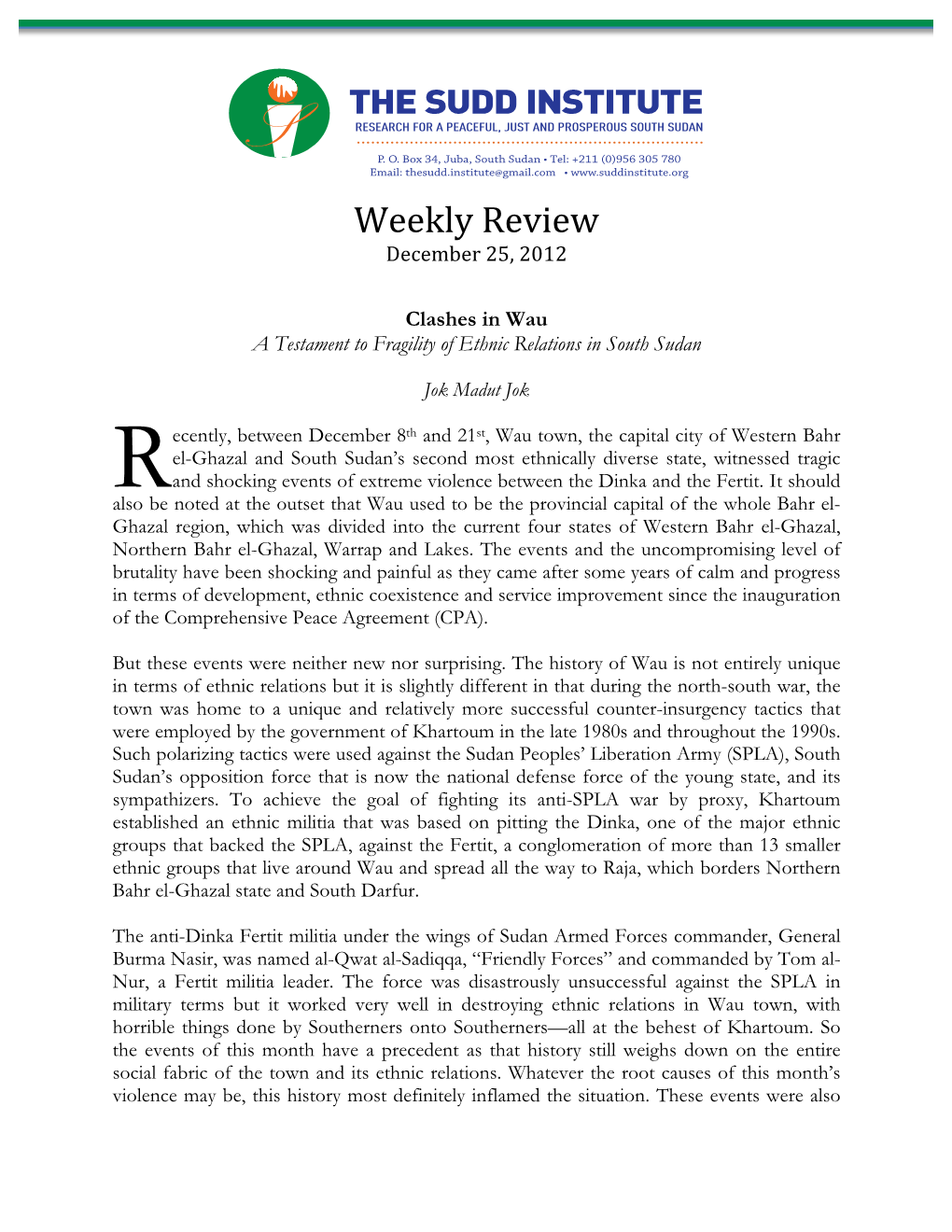 Weekly Review December 25, 2012