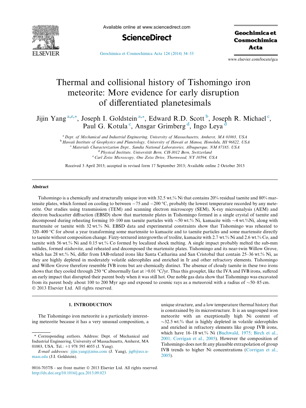 Thermal and Collisional History of Tishomingo Iron Meteorite: More Evidence for Early Disruption of Diﬀerentiated Planetesimals