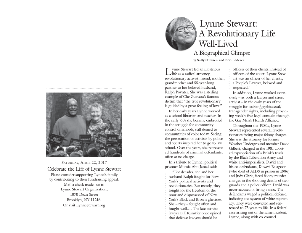 Lynne Stewart: a Revolutionary Life Well-Lived a Biographical Glimpse by Sally O’Brien and Bob Lederer