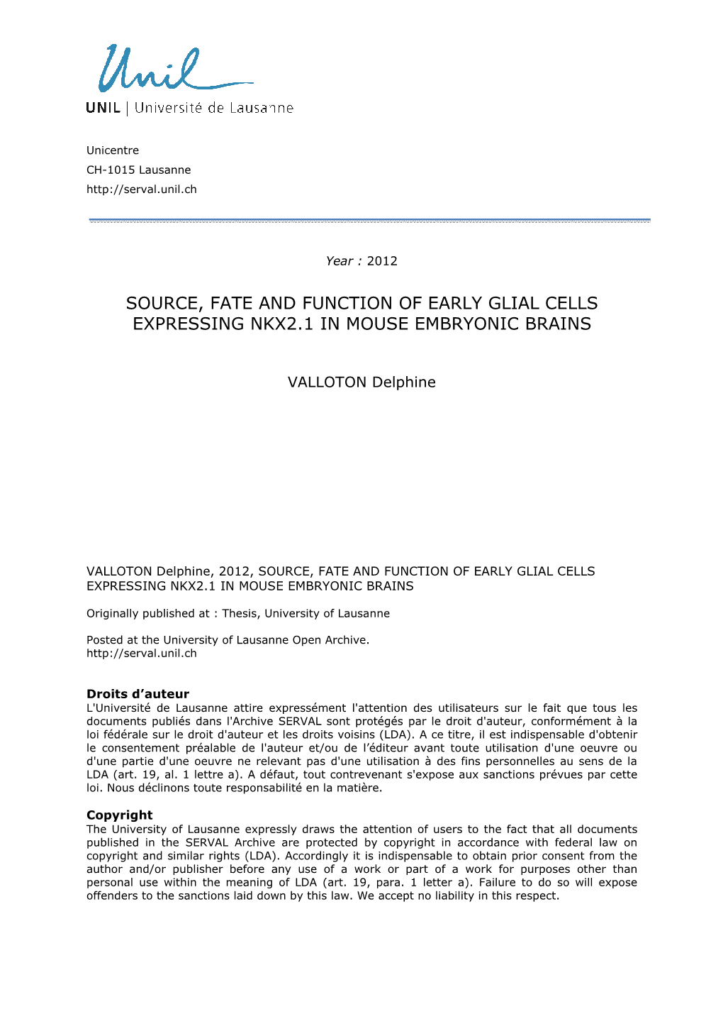 Source, Fate and Function of Early Glial Cells Expressing Nkx2.1 in Mouse Embryonic Brains