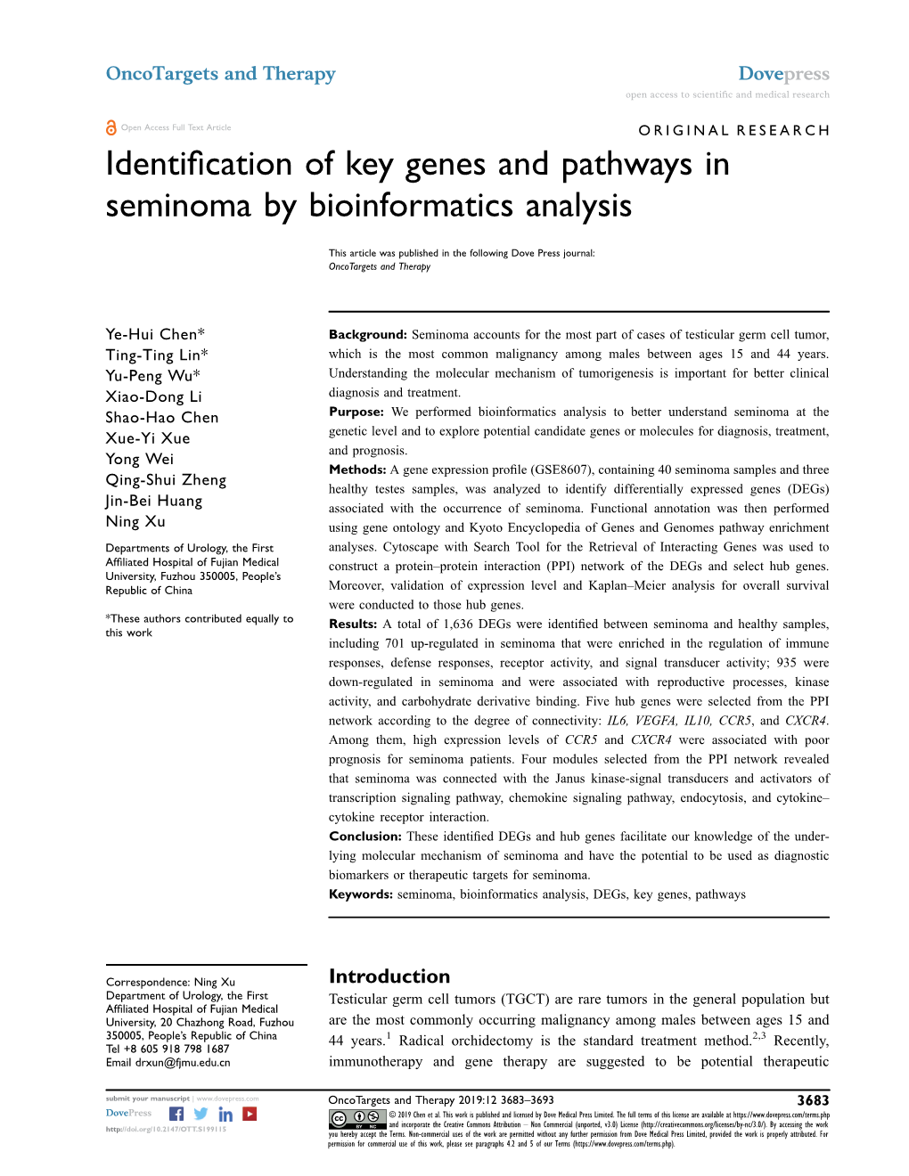 Identification of Key Genes and Pathways in Seminoma By