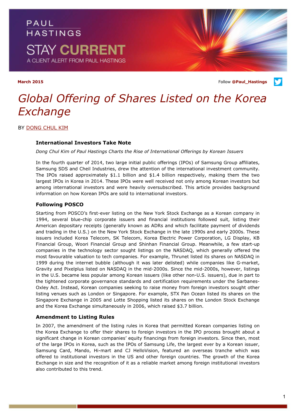 Global Offering of Shares Listed on the Korea Exchange