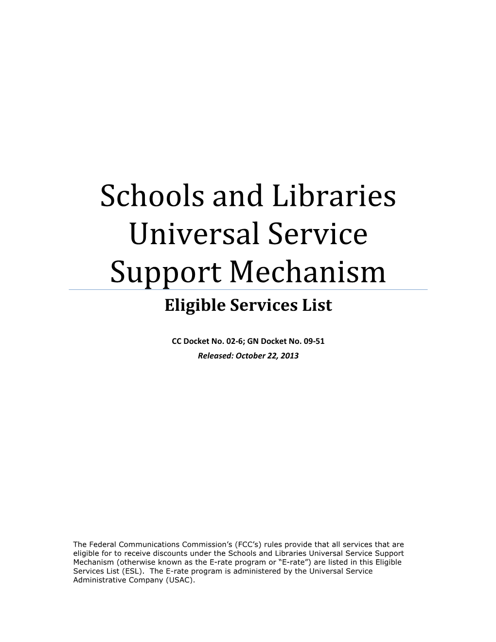 Eligible Services List