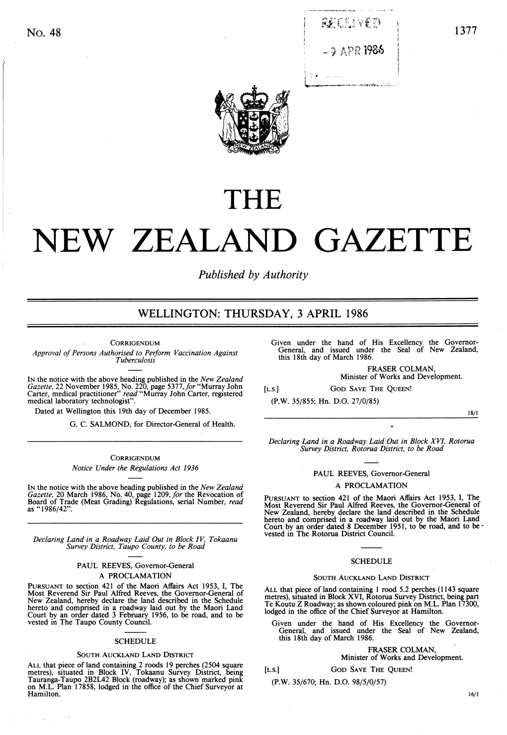 NEW ZEALAND GAZETTE Published by Authority